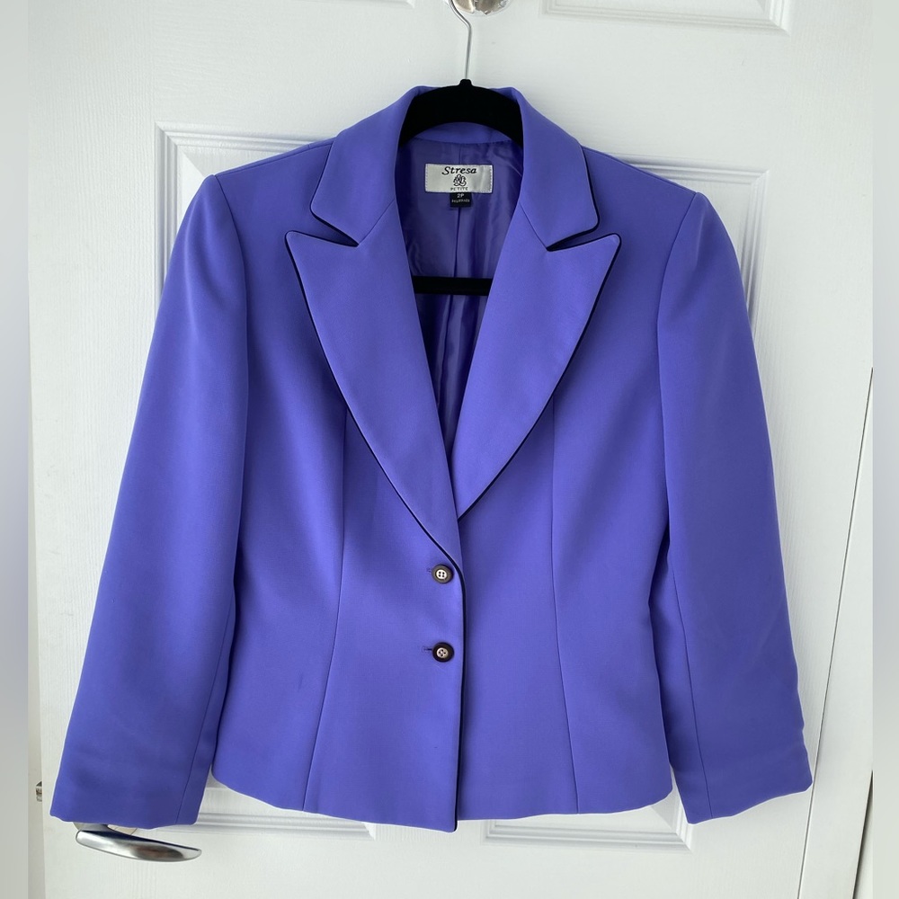 Stresa Periwinkle Panel Blazer with Black Trim Sz 2P
